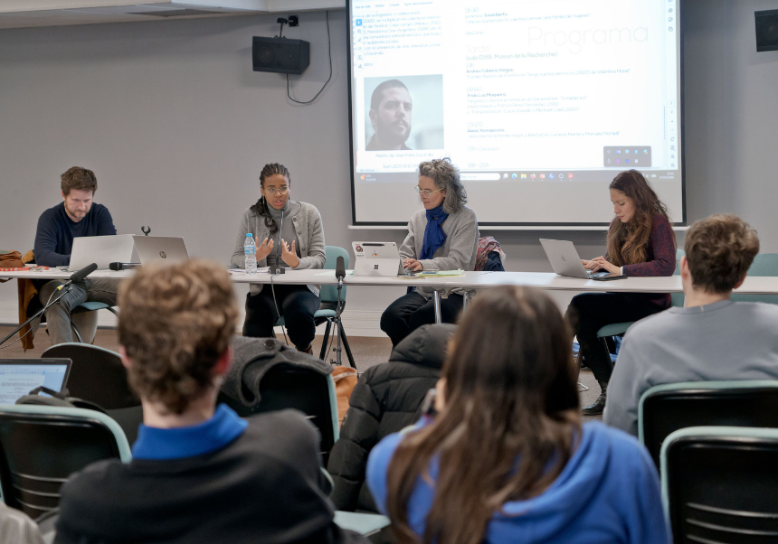 Alexis Yannopoulos, Frida Luis Maqueira, Laurence Mullaly and Andrea Cabezas Vargas at the communications panel